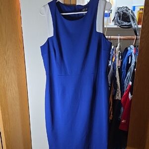 Kasper Royal Blue Sheath Dress with White Shoulder Panels
